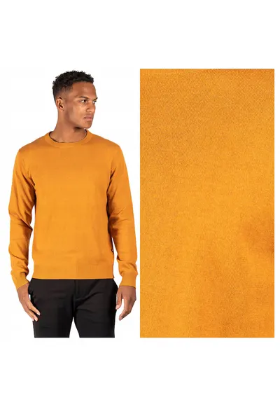 Pulover Barbati - Dustin - Regular Fit - Maneci Lungi - Decolteu Rotund - Design Simplu - Bumbac - Galben - Galben