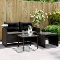 Gossi set mobilier de gradina cu perne, 3 piese, negru, poliratan