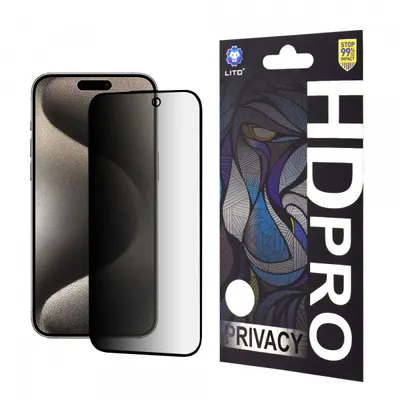 Folie de protectie Ecran Privacy Lito HD Pro pentru Apple iPhone 15 Pro Max, Sticla Securizata, Full Glue