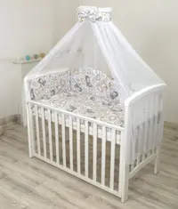 Set lenjerie din bumbac cu protectie laterala pentru pat bebe 120 x 60 cm Safari bej Amy