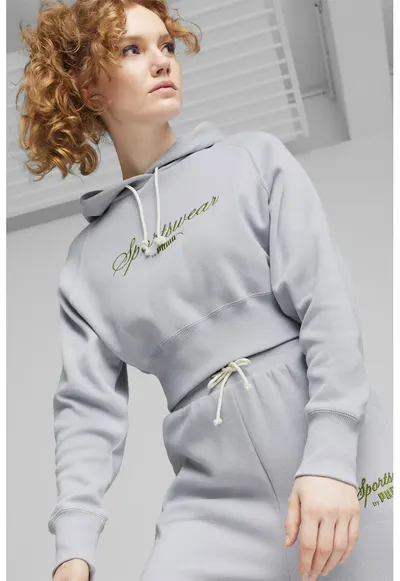 Hanorac crop cu broderie Classics+ - Gri