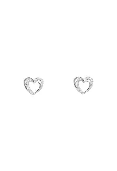Cercei Argint 925 Rodiat Forma Inima cu Cristale Zirconia - Mici - Elegant