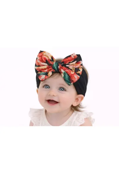 Bentita neagra lata cu fundita inflorata - Model AL 34709 - 0-12 luni - Negru