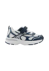 Pantofi sport cu inchidere velcro si insertii din plasa - Alb/Bleumarin
