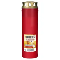 Candela din Plastic cu Capac Bispol, Timp Ardere 150 Ore, Rosie, 420 g