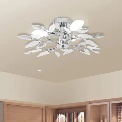 Lustra cu frunze cristal acrilic, alb/transparent, pentru 3 becuri e14