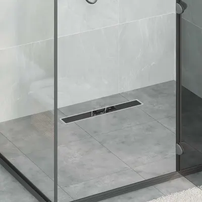 vidaXL Drenaj pentru duș cu capac din sticlă Negru 60 cm