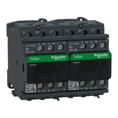 Contactor inversor, TeSys Deca, 3P(3NO), AC-3, <=440V, 18A, bobina 24V CC, cu interblocare mecanica si electrica, terminale cu surub