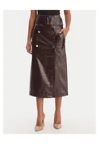 Fusta imitatie de piele - fermoar - culoare maro - 100% poliester