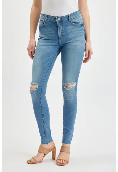 Blugi slim-fit din denim - Albastru deschis