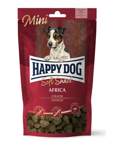 HAPPY DOG Soft Snack Mini Africa, gustari pentru caini, cu strut, 100 g