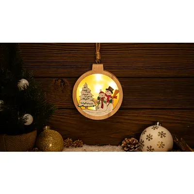 Decoratiune LED , om de zapada, rotund, cu baterii (X24011) Timer 6+18h, 5LED, 3000K, 2xAAA