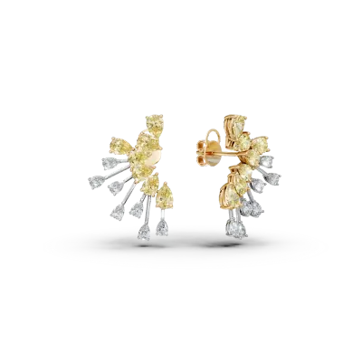 Cercei din aur alb-galben cu diamante galbene si incolore pear de 5.64ct