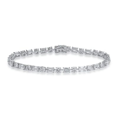 Bratara tennis din aur alb cu diamante emerald si rotunde de 8.58ct