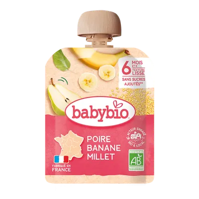 Piure de pere cu banane si mei, 90g, BabyBio