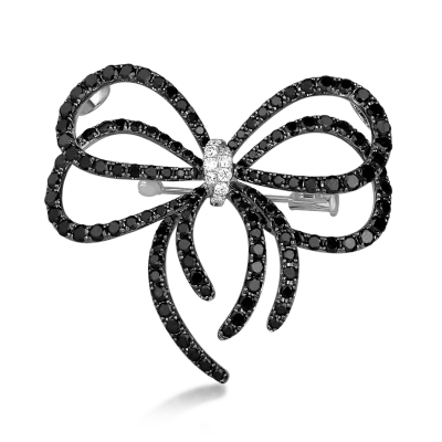 Brosa fundita din aur alb cu diamante negre de 5.801ct si diamante incolore de 0.243ct