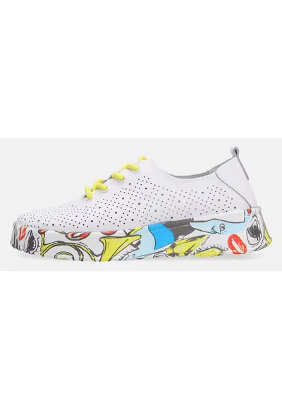 Pantofi sport din piele cu imprimeu si perforatii