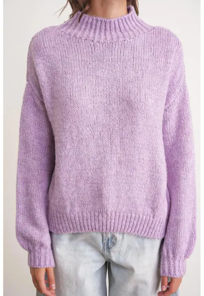 Pulover gros din tricot - liliac
