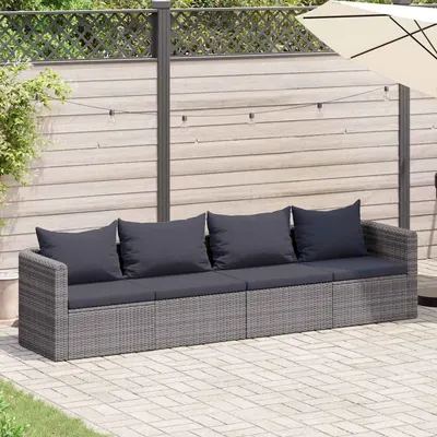 vidaXL Set canapea de grădină cu perne, 4 piese, gri, poliratan