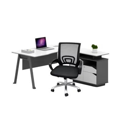Set Reflection &amp; FlexiPro - Birou cu dulap lateral ,picioare metalice si Scaun de birou ergonomic cu spatar mesh