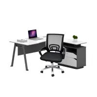 Set Reflection & FlexiPro - Birou cu dulap lateral ,picioare metalice si Scaun de birou ergonomic cu spatar mesh
