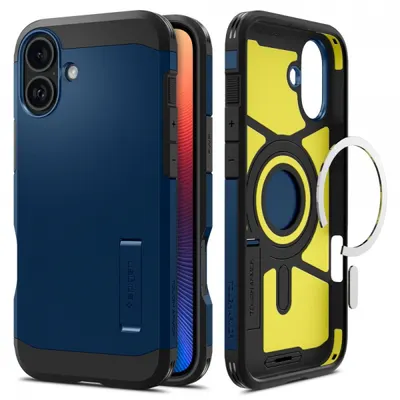 Husa MagSafe pentru Apple iPhone 16, Spigen, Tough Armor, Bleumarin ACS08217