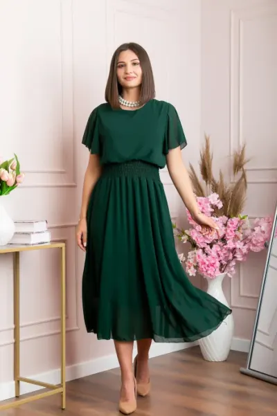 Rochie eleganta verde Francesca cu talie incretita