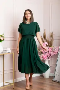 Rochie eleganta verde Francesca cu talie incretita