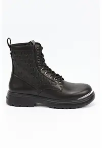Botine de piele cu segmente cu monograma - Negru/Argintiu