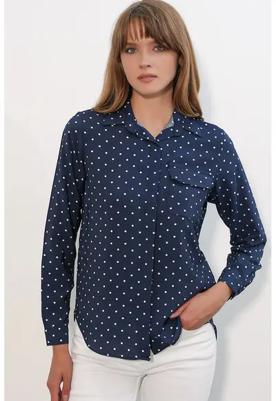 Camasa dama - camasa supradimensionata - buline - albastru marin - 80% viscoza - 20% nailon