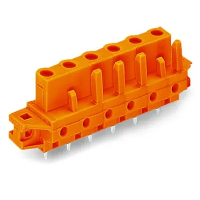 THT female header; 0.6 x 1.0 mm solder pin; straight; clamping collar; Pin spacing 7.62 mm; 6-pole; orange
