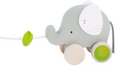 Jucărie pentru tragere din lemn Goki - Elefant gri