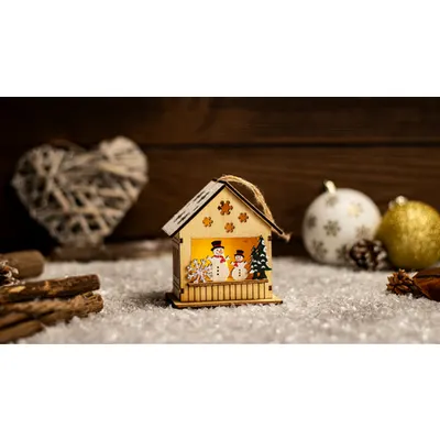 Decoratiune LED, casa, om de zapada, cu baterii (X24024) Timer 6+18h, 1LED, 3000K, 1xCR2032