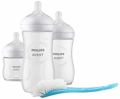 Set 3 biberoane Philips Avent - Natural Response 3.0, cu perie