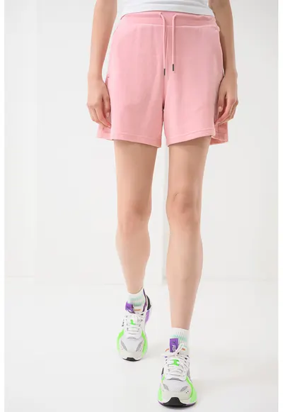 Pantaloni scurti din amestec de bumbac cu talie ajustabila - Alb/Roz pastel