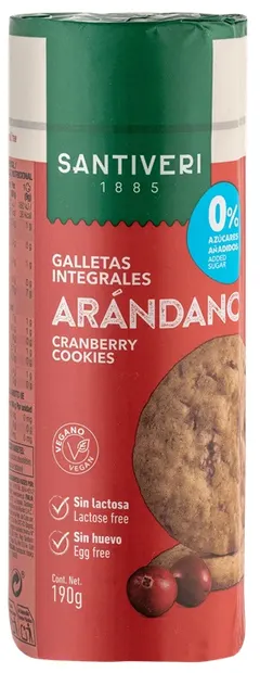 Biscuiți integrali cu merișoare roșii, 190 g, Santiveri