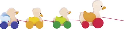 Jucarie din lemn de impins Goki - Familia de rate