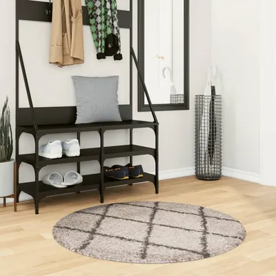 vidaXL Covor pufos "PAMPLONA" cu fire înalte, bej/antracit, Ø 100 cm