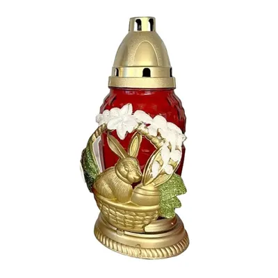 Candela din Sticla cu Decoratiuni de Pasti Mix, Iepure, Pui si Miel