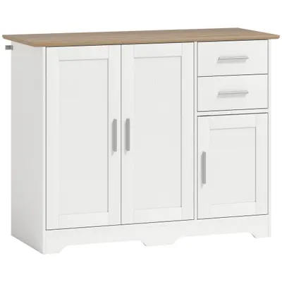HOMCOM Comodă Modernă din Lemn cu 2 Sertare și 2 Dulapuri, 100x40x78 cm, Alb și Culoare Lemn | Aosom Romania