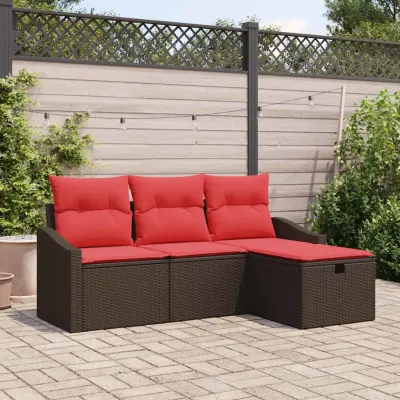 vidaXL Set de canapea 4 buc. Maro Rattan poli