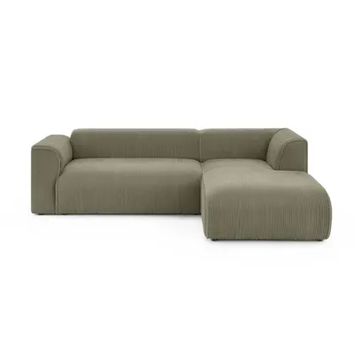 Colțar verde cu tapițerie din catifea reiată (cu colț pe partea dreaptă/cu șezlong) Merid – Ropez
