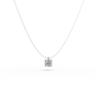 Lant cu pandantiv minimalist din aur alb cu zirconia solitaire