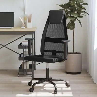 vidaXL Scaun birou reglabil în înălțime negru piele artificială/plasă