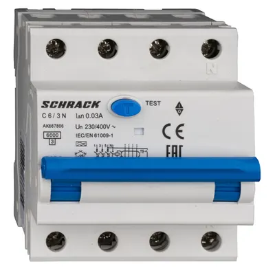 Intreruptor automat+dif. 3+N, AMPARO 6kA, C 6A, 30mA,tip A