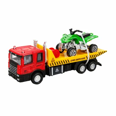 Set camion transportator cu ATV, Maxx Wheels, Rosu, 16 cm