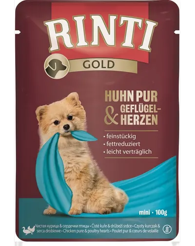 RINTI Chicken Pure&Poultry hearts Mini pliculet mancare caini 100 g pui si inimi pasare