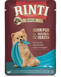 RINTI Chicken Pure&amp;Poultry hearts Mini pliculet mancare caini 100 g pui si inimi pasare
