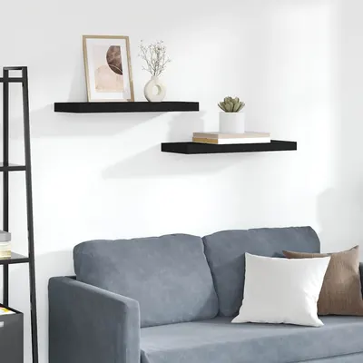vidaXL Rafturi de perete suspendate, 2 buc., negru, 60x23,5x3,8 cm MDF