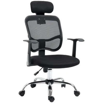 Vinsetto Scaun de Birou Ergonomic și Reglabil cu Tetieră, Negru | Aosom Romania